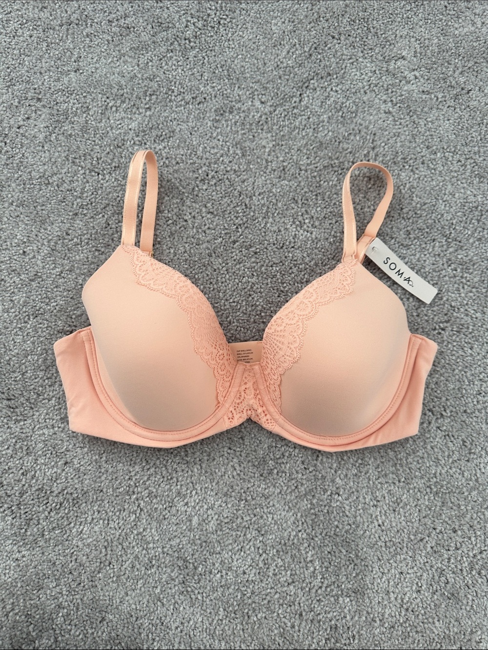 NWT Soma Peach Lace-Trim T-Shirt Bra 34D